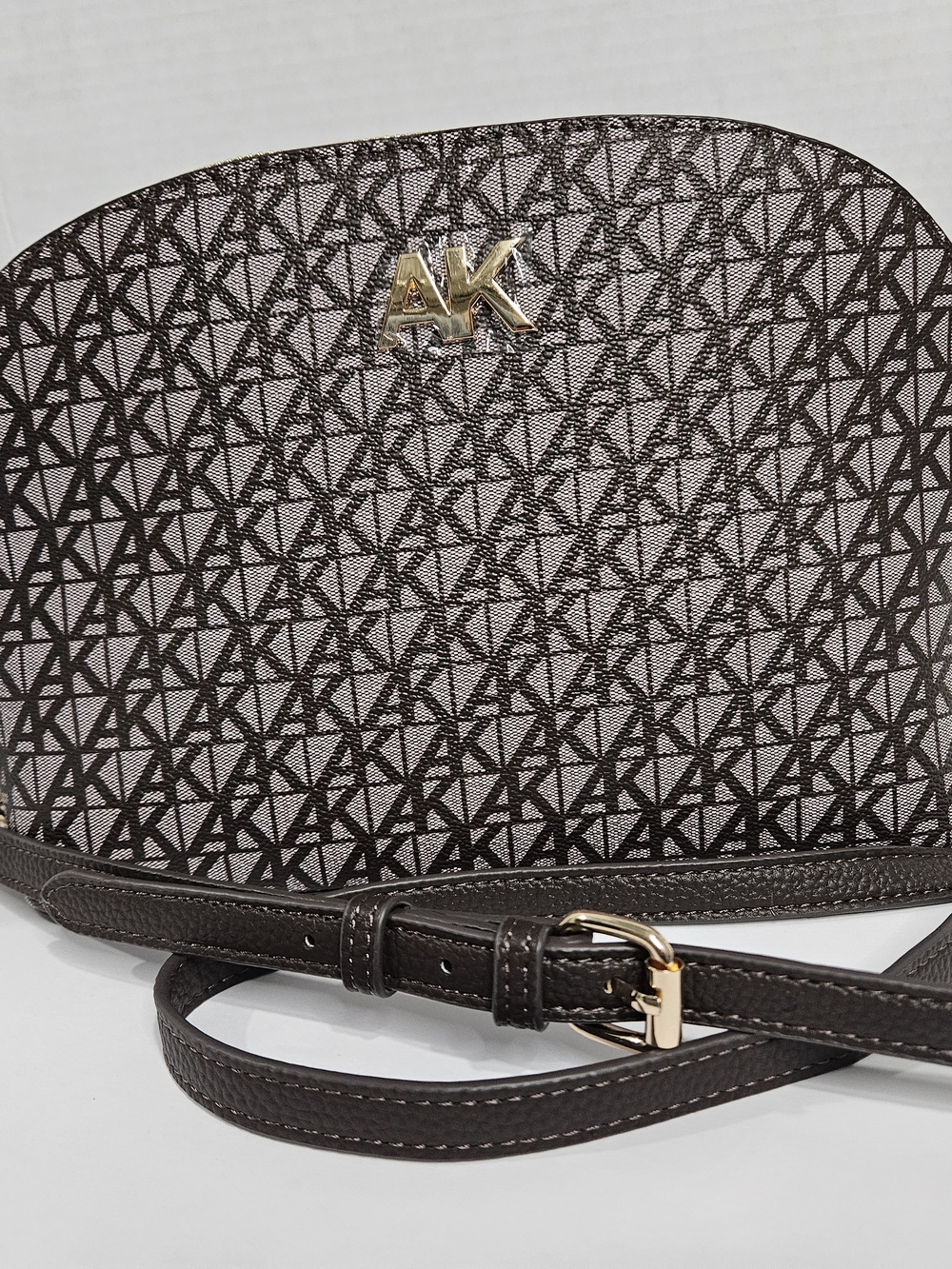 Anne Klein Brown and Black Signature Dome Crossbody with Gold AK Emblem